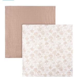 NIB Set of 2 Muslin Swaddle Blankets - Tan and Cream